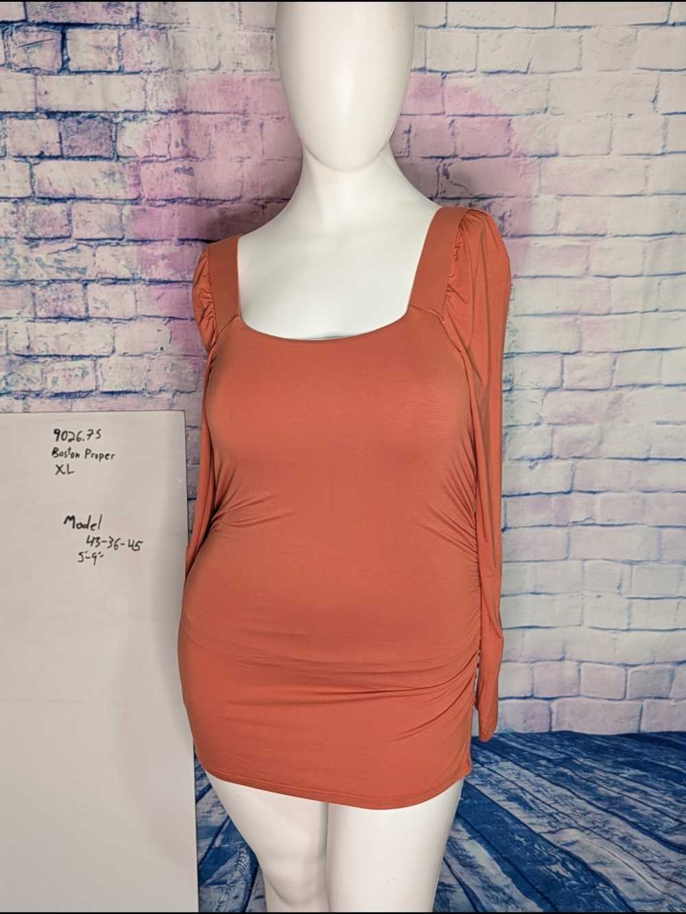 Boston Proper Terra Cotta Long-Sleeve Square Neck Top